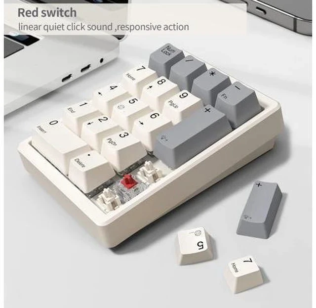 Alt view image 4 of 5 - Kisnt Mechanical Number Pad,Hot Swappable Numpad Wired USB 17 Keys Keypad White Backlit Numeric Keypad with PBT Keycaps for Laptop PC Compact Keyboards(Retro Beige, Red Switch)
