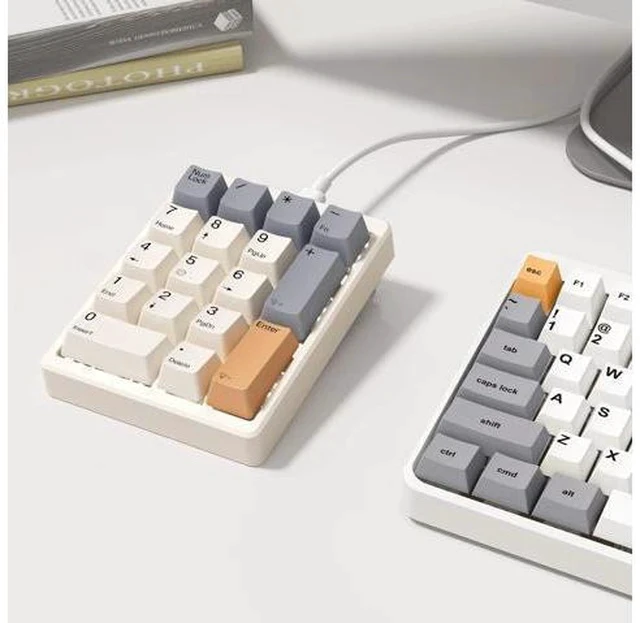 Alt view image 5 of 5 - Kisnt Mechanical Number Pad,Hot Swappable Numpad Wired USB 17 Keys Keypad White Backlit Numeric Keypad with PBT Keycaps for Laptop PC Compact Keyboards(Retro Beige, Red Switch)