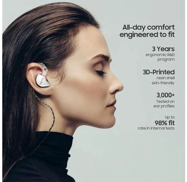 Alt view image 4 of 7 - M3 Professional IEM for Musicians, 2BA + 1DD Drivers, 36dB PNC, IPX5, Acoustic-Runway Technology, Skin-Friendly Resin, Detachable 0.78mm 2-pin Cable (No Mic, Black&White)