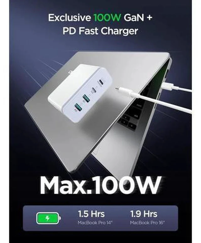 Alt view image 2 of 7 - MacBook Pro Charger-Exclusive PD3.0 PPS 100W USB C Charger Block 120W GaN Fast Charger for MacBook Pro/Air iPhone Galaxy iPad Pro-White