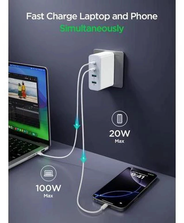 Alt view image 3 of 7 - MacBook Pro Charger-Exclusive PD3.0 PPS 100W USB C Charger Block 120W GaN Fast Charger for MacBook Pro/Air iPhone Galaxy iPad Pro-White