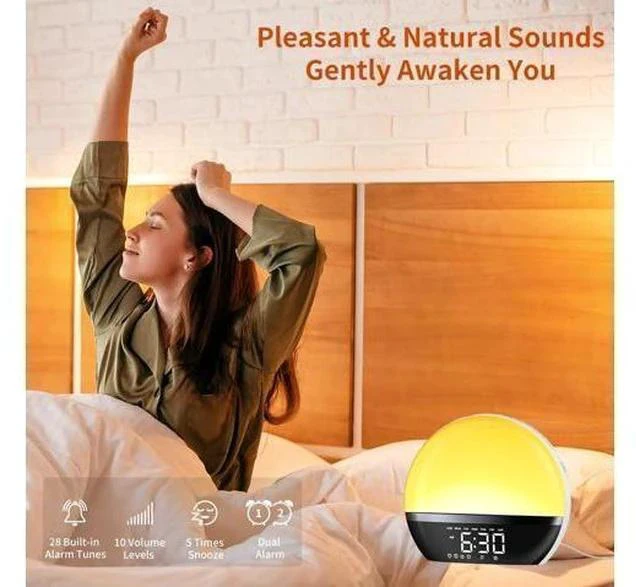 Alt view image 3 of 7 - SoundLegend FM Radio Sunrise Alarm Clock Sound Machine Wake-Up Light Sunrise Sunset Simulation Adjustable Volume Brightness Sleep Aid 13 Colors 23 Sounds 28 Tunes Snooze Dual Alarm 4 Timers
