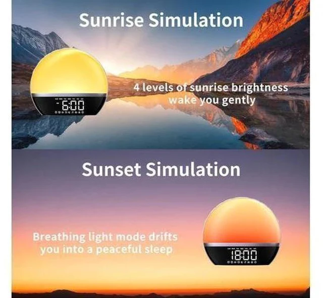 Alt view image 2 of 7 - SoundLegend FM Radio Sunrise Alarm Clock Sound Machine Wake-Up Light Sunrise Sunset Simulation Adjustable Volume Brightness Sleep Aid 13 Colors 23 Sounds 28 Tunes Snooze Dual Alarm 4 Timers