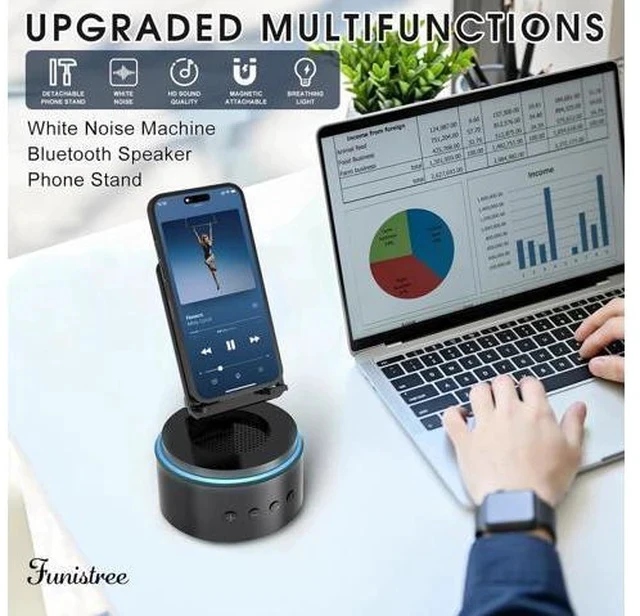 Alt view image 3 of 7 - Detachable Cell Phone Stand with Wireless Bluetooth Speaker, Gifts for Men Dad Husband Birthday from Daughter Son Wife, White Noise Sound Machine, Anniversary Him Gifts, Tech Gadgets for Fathers