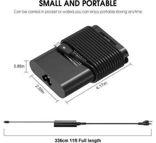 Alt view image 3 of 7 - 65W 60 Watt Replacement for Laptop Charger AC Adapter Replacement for USB C Charger Latitude 5420 5520 5320 7420 5430 7390 7320XPS 13 Chromebook 3100 Computer Type C Fast Charging Power Cord