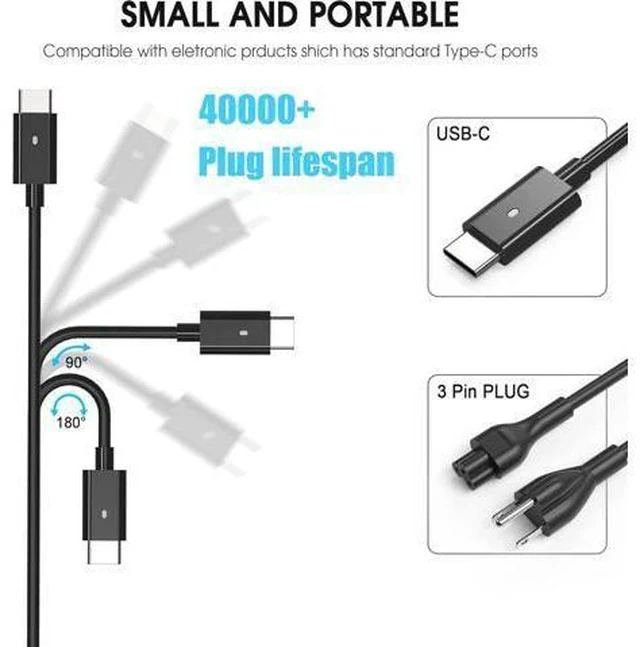 Alt view image 4 of 7 - 65W 60 Watt Replacement for Laptop Charger AC Adapter Replacement for USB C Charger Latitude 5420 5520 5320 7420 5430 7390 7320XPS 13 Chromebook 3100 Computer Type C Fast Charging Power Cord