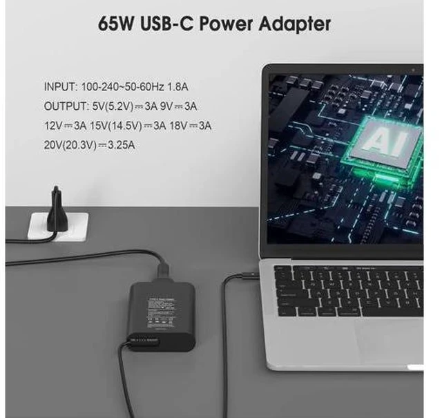 Alt view image 6 of 7 - 65W 60 Watt Replacement for Laptop Charger AC Adapter Replacement for USB C Charger Latitude 5420 5520 5320 7420 5430 7390 7320XPS 13 Chromebook 3100 Computer Type C Fast Charging Power Cord