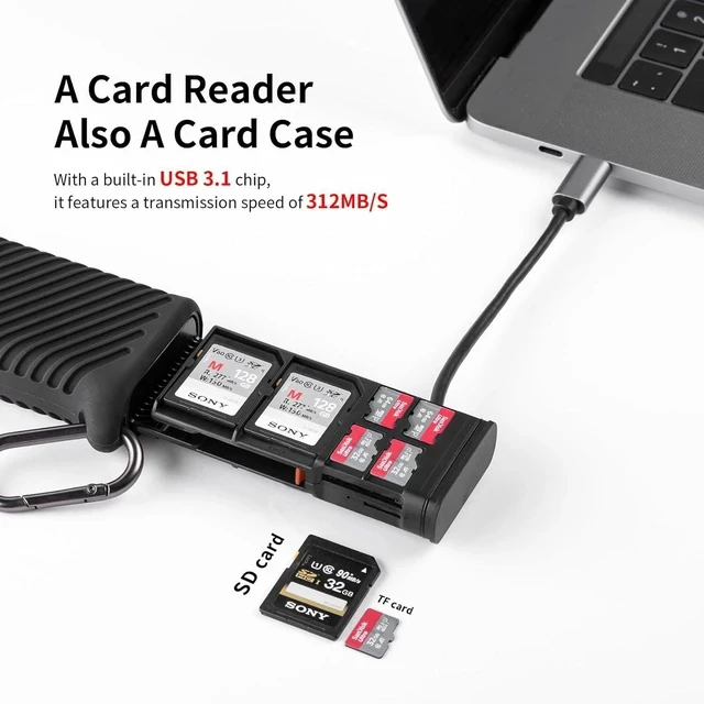 Alt view image 2 of 7 - CreateMate High-Speed 2-in-1 SD Card Reader Adapter USB 3.1 Type-C UHS- SD 4.0/Micro SD Card Reader & Holder for Cameras Smartphones Drones Action Cameras (Black for SD/Micro SD)