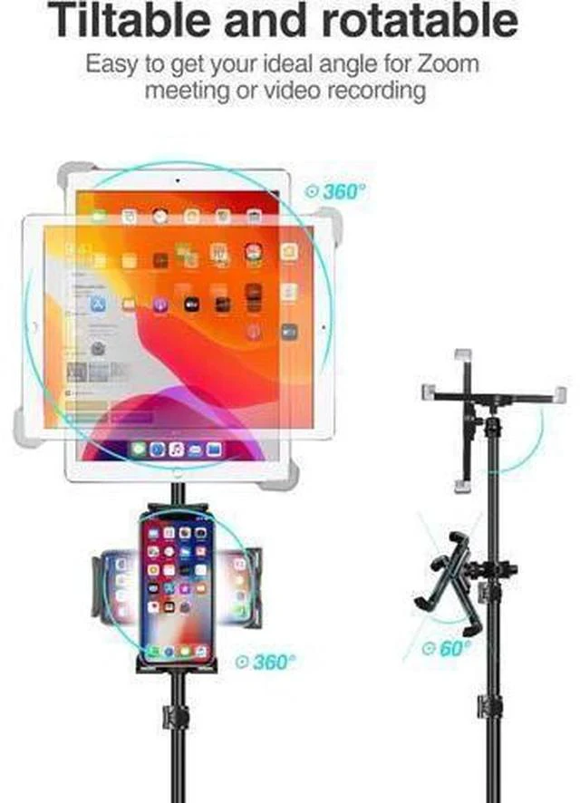 Alt view image 2 of 7 - iPad Tripod Stand 65-inch Height Adjustable iPad Stand Holder & iPad Floor Stand with 360° Rotating iPad Tripod Mount for iPad iPad Air iPad Pro 12.9 11 and All 4-14.5 Inch Tablets
