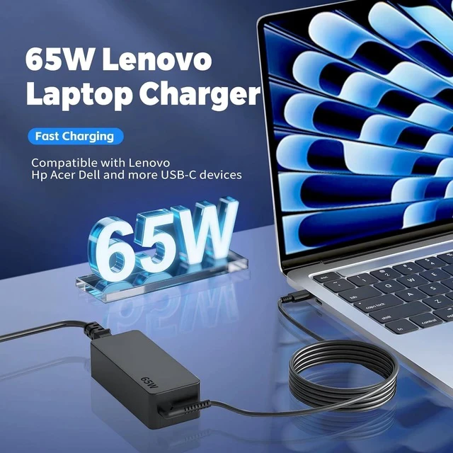 Alt view image 3 of 7 - 65W USB-C Laptop Charger Compatible with Thinkpad T470 T470S T460 E531 E570 E560 L470 L460 L440Yoga/Chromebook C330 S330 100e 300e AC Adapter Power Cord
