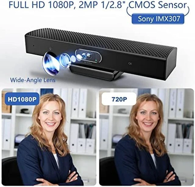 Alt view image 2 of 4 - Conference Room Camera, 3-in-1, 1080p Full HD Webcam with Microphone and Speaker, USB Plug and Play, Wide Angle Video Conference Camera for Desktop, Laptop, Mac, PC (Black)