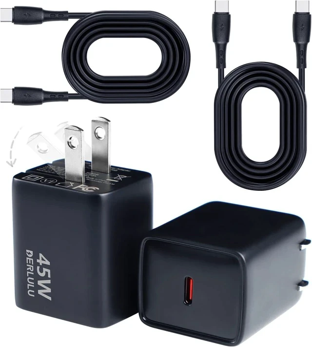 Alt view image 7 of 7 - 45W USB-C Charger 45W Power Adapter Supports Super Fast Charging for Galaxy S25/S24/S23 Compatible with iPhone 17/16/15/14 iPad and More Devices (2-Pack of Charger and 5 ft Cable)