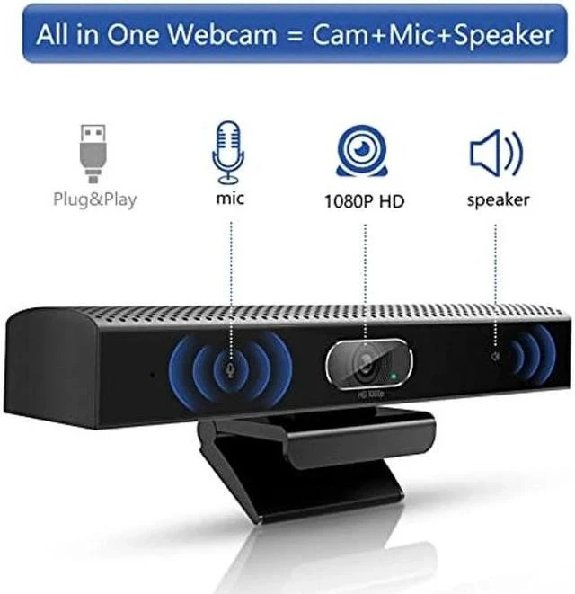 Main image of Conference Room Camera, 3-in-1, 1080p Full HD Webcam with Microphone and Speaker, USB Plug and Play, Wide Angle Video Conference Camera for Desktop, Laptop, Mac, PC (Black)