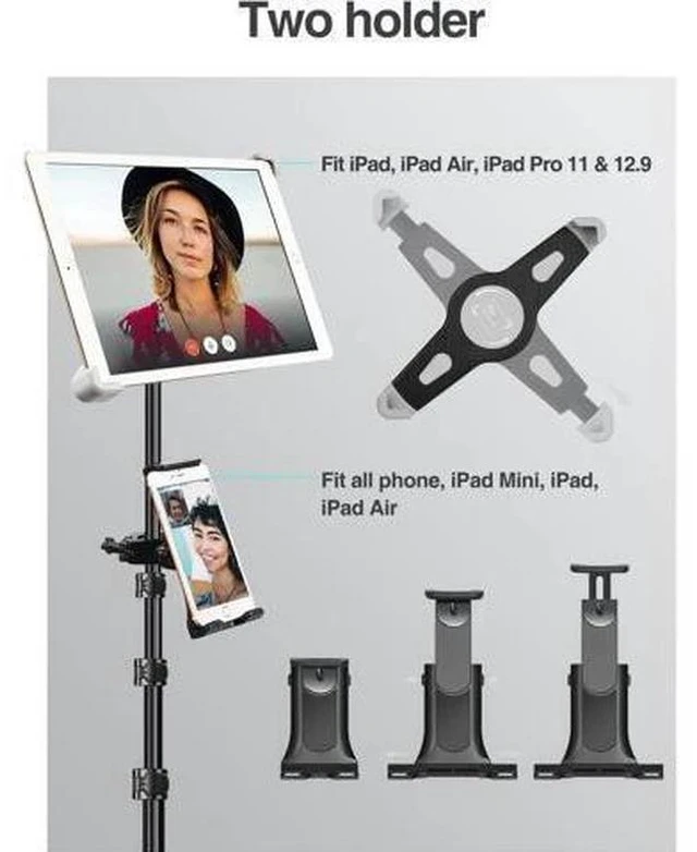 Alt view image 4 of 7 - iPad Tripod Stand 65-inch Height Adjustable iPad Stand Holder & iPad Floor Stand with 360° Rotating iPad Tripod Mount for iPad iPad Air iPad Pro 12.9 11 and All 4-14.5 Inch Tablets