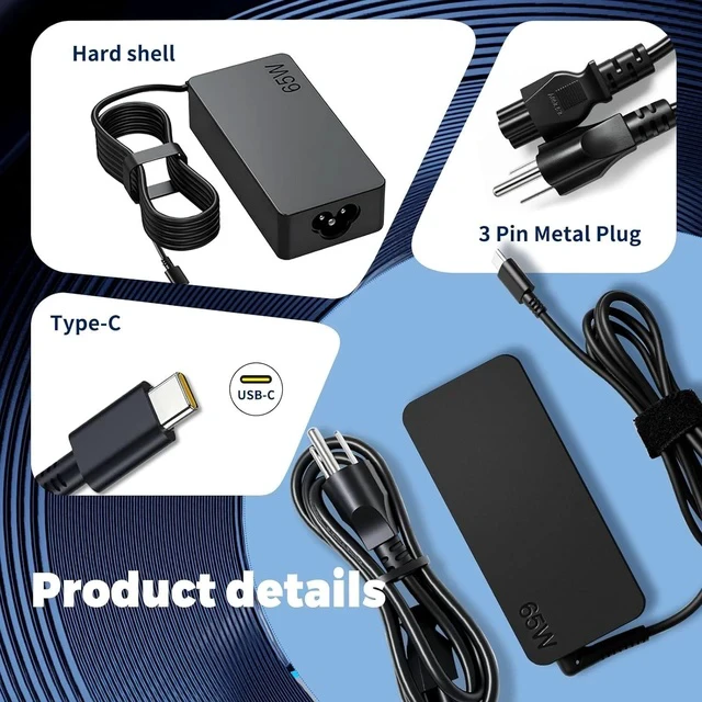 Alt view image 7 of 7 - 65W USB-C Laptop Charger Compatible with Thinkpad T470 T470S T460 E531 E570 E560 L470 L460 L440Yoga/Chromebook C330 S330 100e 300e AC Adapter Power Cord