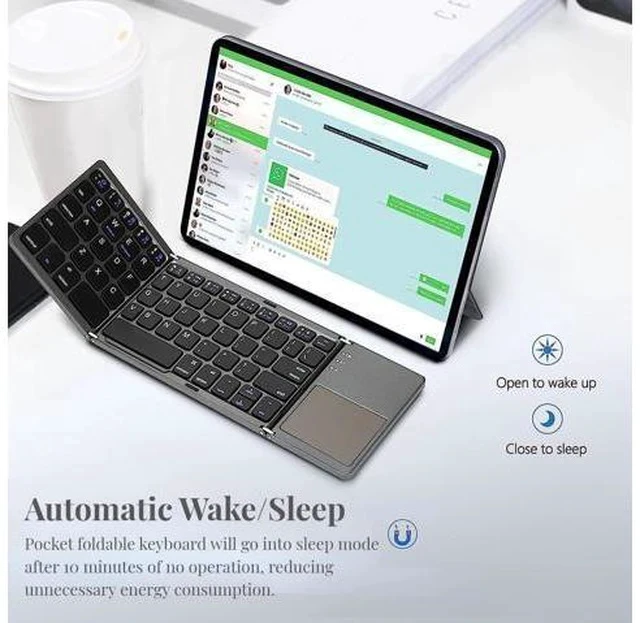 Alt view image 3 of 5 - Folding Bluetooth Keyboard, Pocket Size Portable Wireless Keyboard with Sensitive Touchpad, Rechargeable Full Size Ultra Slim Foldable Travel Keyboard for IOS for Android Windows