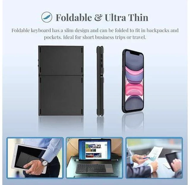 Alt view image 5 of 5 - Folding Bluetooth Keyboard, Pocket Size Portable Wireless Keyboard with Sensitive Touchpad, Rechargeable Full Size Ultra Slim Foldable Travel Keyboard for IOS for Android Windows
