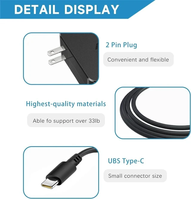 Alt view image 6 of 7 - 65W Laptop Charger Compatible with ZenBook 13 14 15 Chromebook Transformer ExpertBook C302C C213 C214 C436 C523 ADP-45EW B UX390UA UX490 UX325 UX393 UX371 B9450FA B9450CEA Power Cord