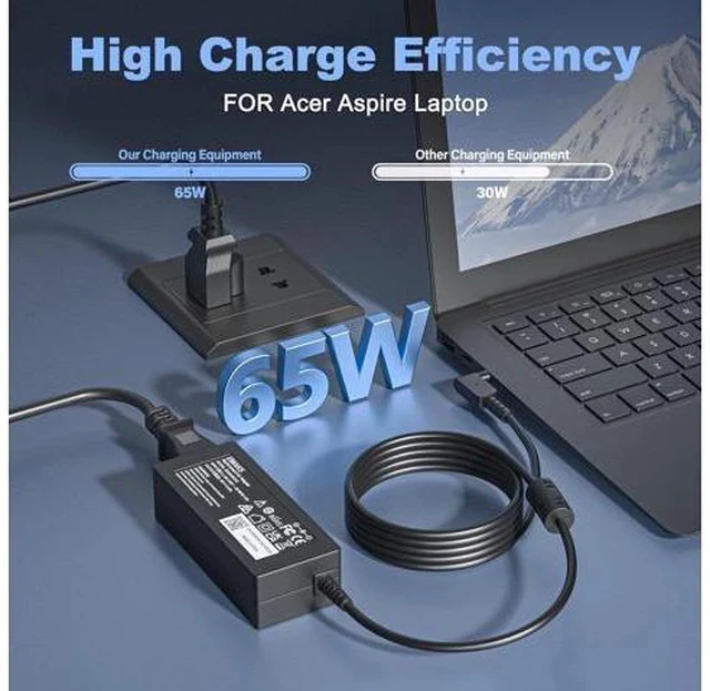 Alt view image 2 of 7 - 65W Laptop Charger for Aspire 1 3 5 A515-44 A515-45 A515-46 A515-54 A515-54G A515-55 A515-56 A514-54A315-24P A315-24PT A315-58 A315-59 A315-23 A314-23P 15 AG15-31P:A515-54G-54QQ A315-24P-R7VH