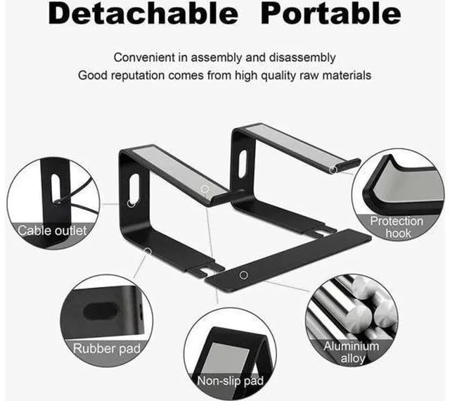 Alt view image 6 of 7 - JVFYI Laptop Stand, Adjustable Height Laptop Stand for Desk, Ergonomic Portable Computer Stand Riser for MacBook Pro/Air 10-16" (Black)