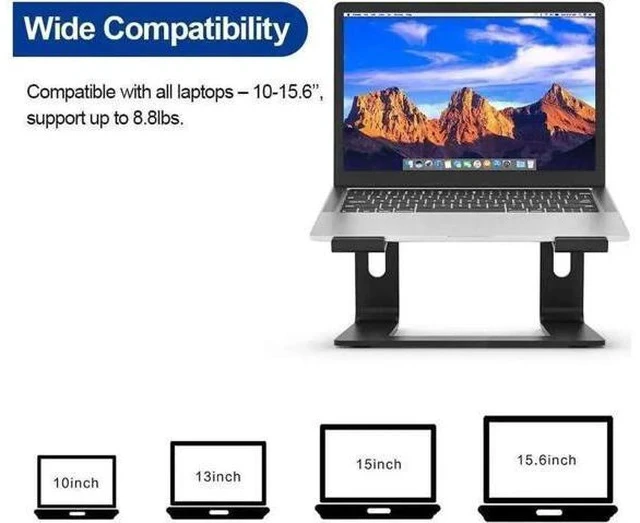 Alt view image 2 of 7 - JVFYI Laptop Stand, Adjustable Height Laptop Stand for Desk, Ergonomic Portable Computer Stand Riser for MacBook Pro/Air 10-16" (Black)