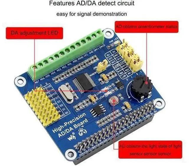 Alt view image 3 of 7 - High-Precision AD/DA Expansion Board for Raspberry Pi 4B/Raspberry Pi 3B+/Raspberry Pi3B/2B/Raspberry Pi Zero/Zero W/Zero WH/Raspberry Pi Zero 2W/ Zero 2WH/Jetson Nano, Onboard ADS1256/ DAC8552 Chip