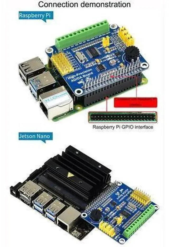 Alt view image 4 of 7 - High-Precision AD/DA Expansion Board for Raspberry Pi 4B/Raspberry Pi 3B+/Raspberry Pi3B/2B/Raspberry Pi Zero/Zero W/Zero WH/Raspberry Pi Zero 2W/ Zero 2WH/Jetson Nano, Onboard ADS1256/ DAC8552 Chip
