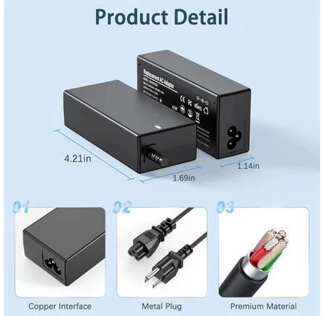 Alt view image 6 of 7 - 65W Charger Compatible with Laptop IdeaPad 3 1 5 Flex 5 6 4 1470 1480 IdeaPad s340 S145 330 320 310 110 110s 510 520 530s 710s s540 S730 V14 V15 V17 65W 45W Round Tip AC Adapter