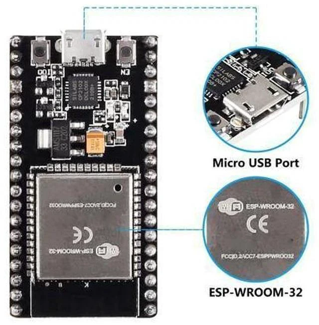 Alt view image 4 of 5 - 6Pcs ESP32 Development Board WiFi + Bluetooth Microcontroller Dual Cores ESP-32 ESP-32S Board ESP-WROOM-32 CP2102 Chip 38Pin Narrow Version 2 in 1 Dual Core Low Power Consumption ESP-32S