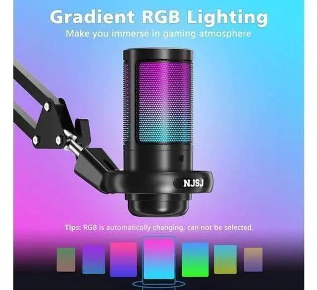 Alt view image 2 of 7 - USB Gaming Microphone for PC, Condenser Mic with Boom Arm for PS4/ PS5/ Mac/Phone with Touch Mute, RGB Lighting,Gain knob & Monitoring Jack for Streaming,Podcasting,YouTube