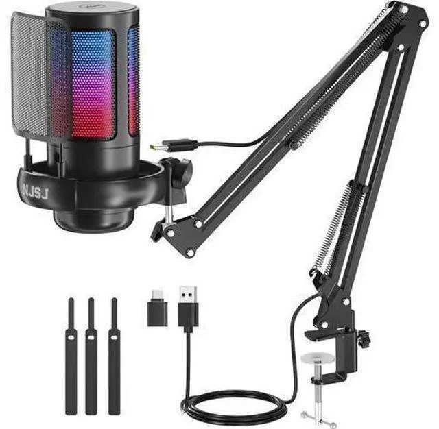 Main image of USB Gaming Microphone for PC, Condenser Mic with Boom Arm for PS4/ PS5/ Mac/Phone with Touch Mute, RGB Lighting,Gain knob & Monitoring Jack for Streaming,Podcasting,YouTube