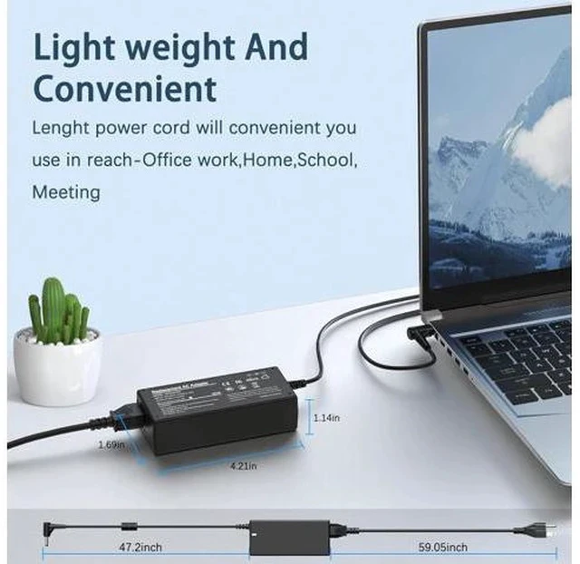 Alt view image 7 of 7 - 65W Charger Compatible with Laptop IdeaPad 3 1 5 Flex 5 6 4 1470 1480 IdeaPad s340 S145 330 320 310 110 110s 510 520 530s 710s s540 S730 V14 V15 V17 65W 45W Round Tip AC Adapter