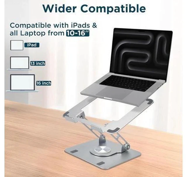 Alt view image 6 of 7 - Swivel Laptop Stand for Desk Adjustable Computer iPad Stand for Desk w/ 360 Rotation Portable Laptop Holder for Home Office Ergonomic Supplies