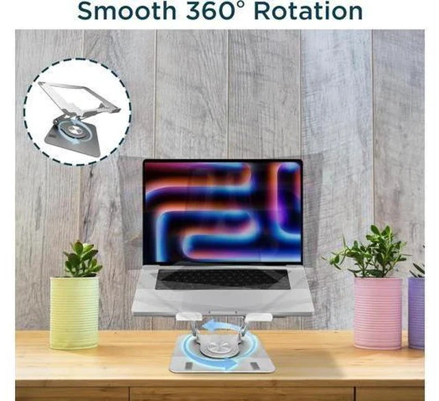 Alt view image 7 of 7 - Swivel Laptop Stand for Desk Adjustable Computer iPad Stand for Desk w/ 360 Rotation Portable Laptop Holder for Home Office Ergonomic Supplies