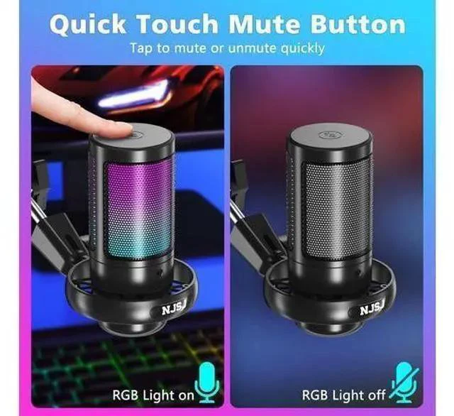 Alt view image 4 of 7 - USB Gaming Microphone for PC, Condenser Mic with Boom Arm for PS4/ PS5/ Mac/Phone with Touch Mute, RGB Lighting,Gain knob & Monitoring Jack for Streaming,Podcasting,YouTube