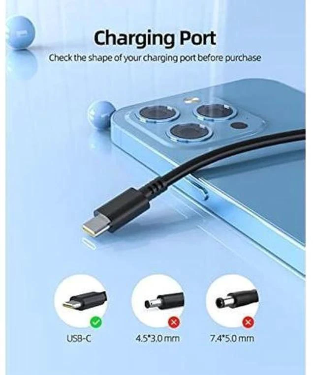 Alt view image 5 of 7 - 65W 45W Type C AC Charger Fit for Dell Inspiron 7620 5320 7420 7425 2-in-1 P161G P119F Laptop Power Supply Adapter Cord