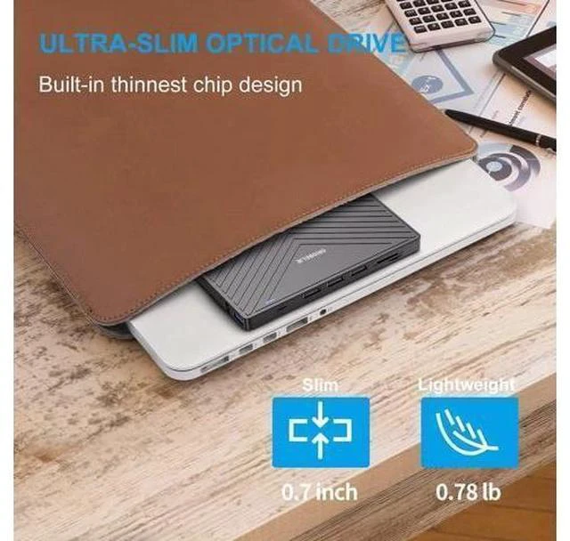 Alt view image 2 of 7 - ORIGBELIE External CD DVD Drive, Ultra Slim CD Burner USB 3.0 with 4 USB Ports and 2 TF/SD Card Slots, Optical Disk Drive for Laptop Mac, PC Windows 11/10/8/7 Linux OS