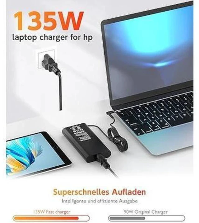 Alt view image 2 of 7 - 135W Laptop Charger Compatible with HP Spectre x360 OMEN 15 17 Pavilion Gaming 15 17 ec0013dx 15-ec0751ms L15534-001 TPN-DA11 TPN-CA13 Power Supply Cord