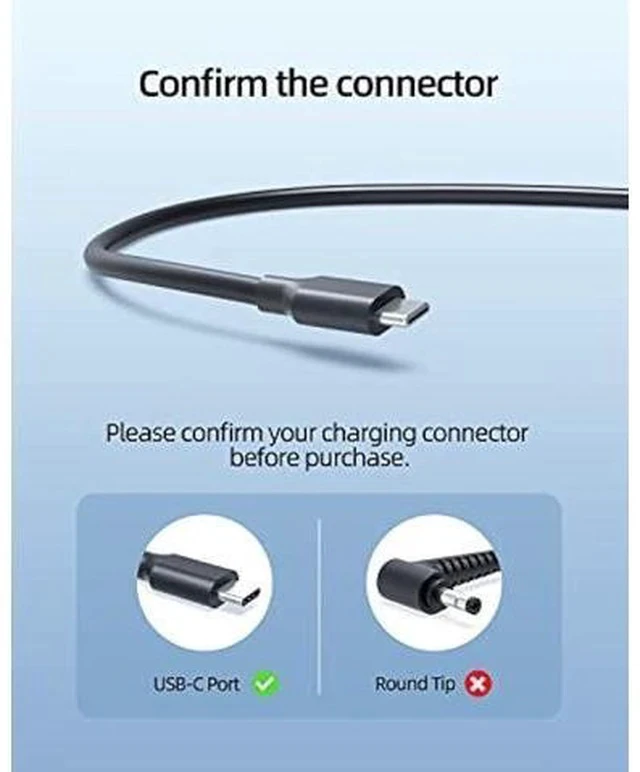 Alt view image 3 of 6 - Charger 45W Fit for Lenovo Chromebook Laptop, UL-Listed, 3 Pin Plug, 10Ft Extended Long Power Cord, Lightweight Design, USB-C Fast Charger