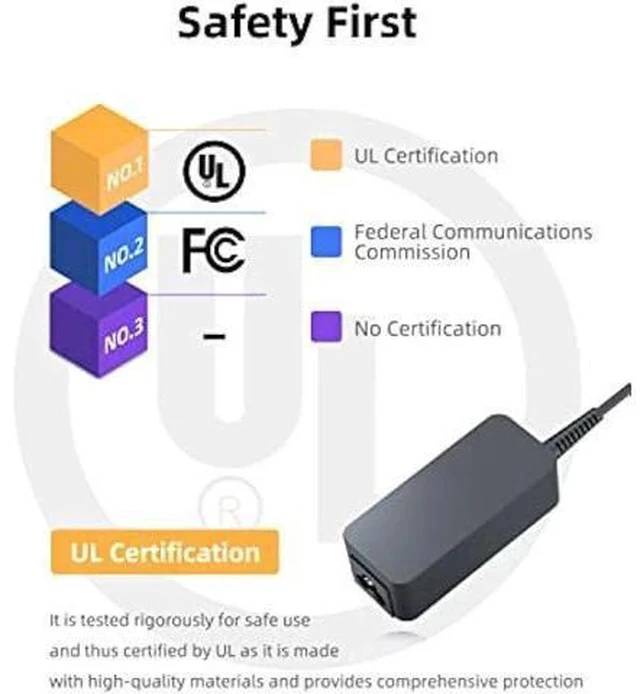 Alt view image 2 of 6 - Charger 45W Fit for Lenovo Chromebook Laptop, UL-Listed, 3 Pin Plug, 10Ft Extended Long Power Cord, Lightweight Design, USB-C Fast Charger