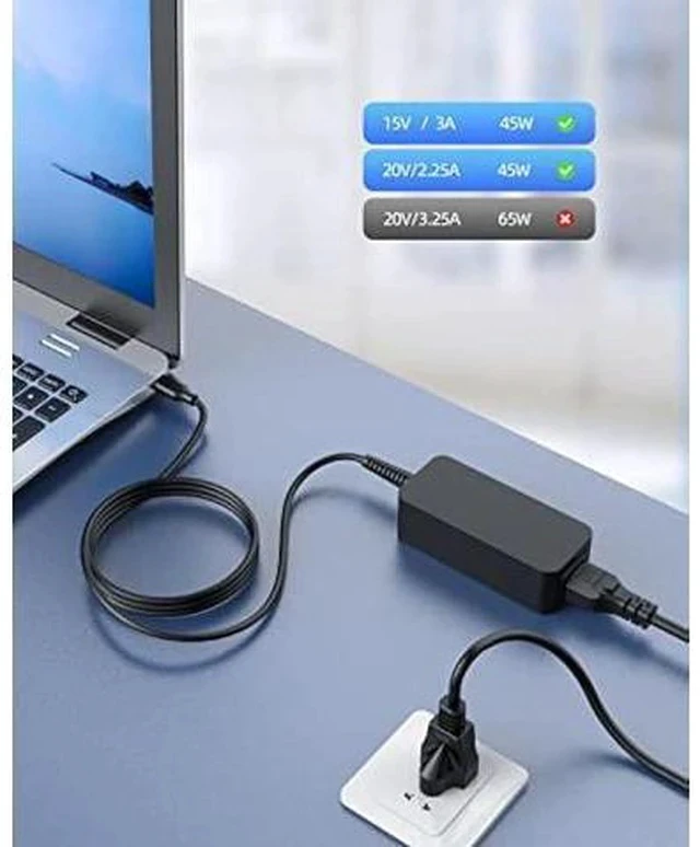 Alt view image 4 of 6 - Charger 45W Fit for Lenovo Chromebook Laptop, UL-Listed, 3 Pin Plug, 10Ft Extended Long Power Cord, Lightweight Design, USB-C Fast Charger