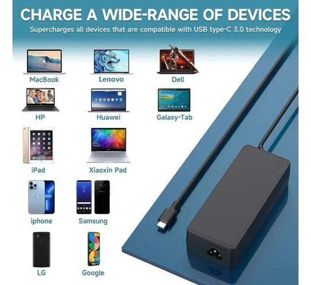 Alt view image 2 of 7 - USB C Laptop Charger 100W USB C Laptop Power Adapter Compatible with Thinkpad Carbon x1 5th 6th Gen IdeaPad 13 720 Y400 Y500 P580 P500