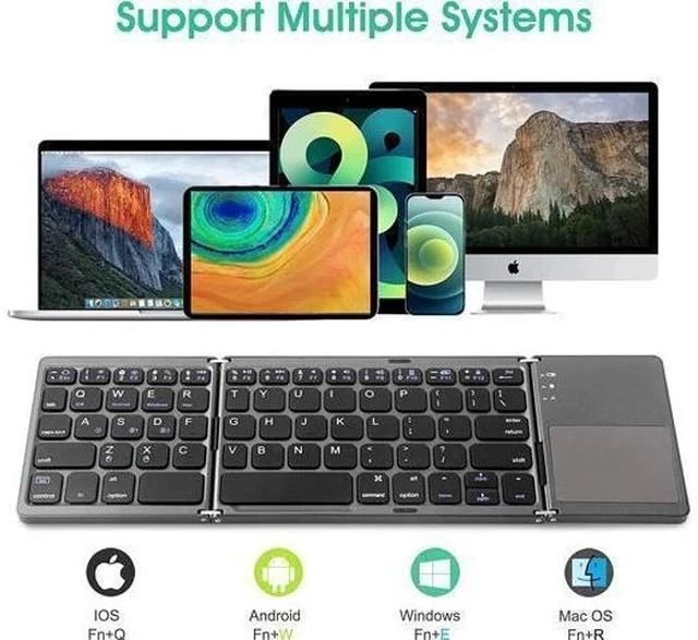 Alt view image 3 of 7 - Multi-Device Foldable Bluetooth Keyboard with Touchpad Rechargeable Dual-Mode(2.4G+BTx2) Wireless Keyboard with Holder, Portable Ultra Slim Folding Keyboard for Android Windows iOS Mac OS