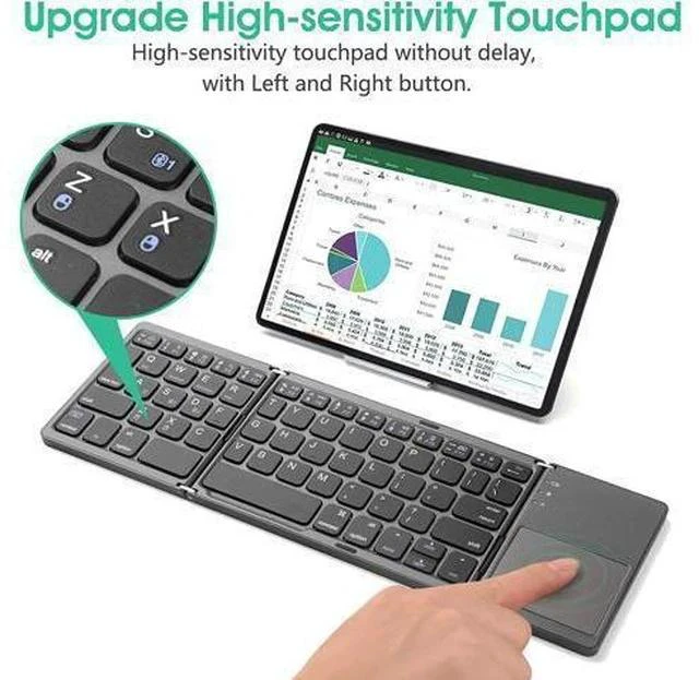 Alt view image 4 of 7 - Multi-Device Foldable Bluetooth Keyboard with Touchpad Rechargeable Dual-Mode(2.4G+BTx2) Wireless Keyboard with Holder, Portable Ultra Slim Folding Keyboard for Android Windows iOS Mac OS