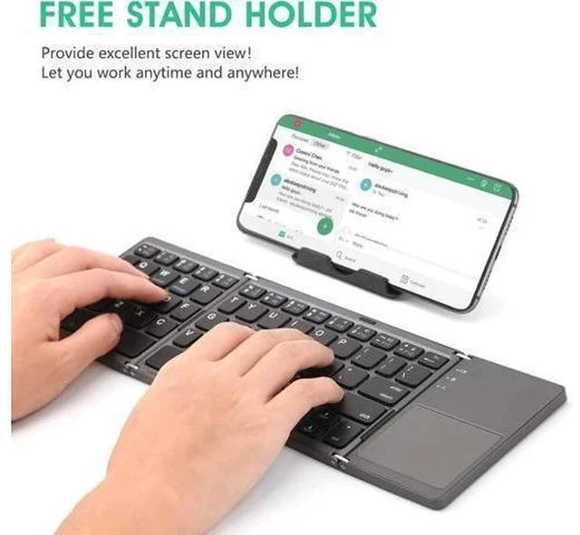 Alt view image 6 of 7 - Multi-Device Foldable Bluetooth Keyboard with Touchpad Rechargeable Dual-Mode(2.4G+BTx2) Wireless Keyboard with Holder, Portable Ultra Slim Folding Keyboard for Android Windows iOS Mac OS