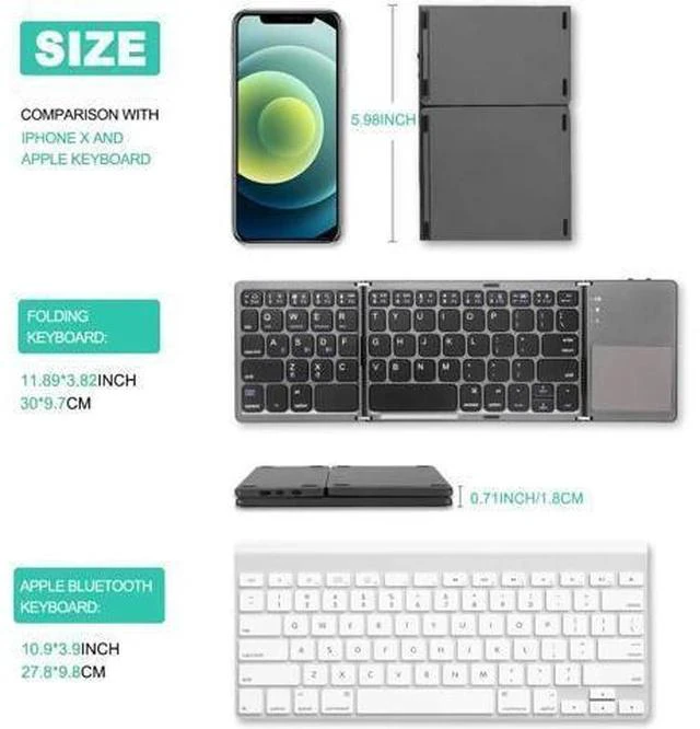 Alt view image 7 of 7 - Multi-Device Foldable Bluetooth Keyboard with Touchpad Rechargeable Dual-Mode(2.4G+BTx2) Wireless Keyboard with Holder, Portable Ultra Slim Folding Keyboard for Android Windows iOS Mac OS