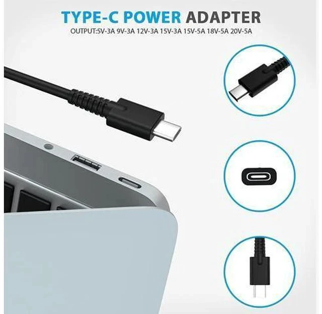 Alt view image 4 of 7 - USB C Laptop Charger 100W USB C Laptop Power Adapter Compatible with Thinkpad Carbon x1 5th 6th Gen IdeaPad 13 720 Y400 Y500 P580 P500