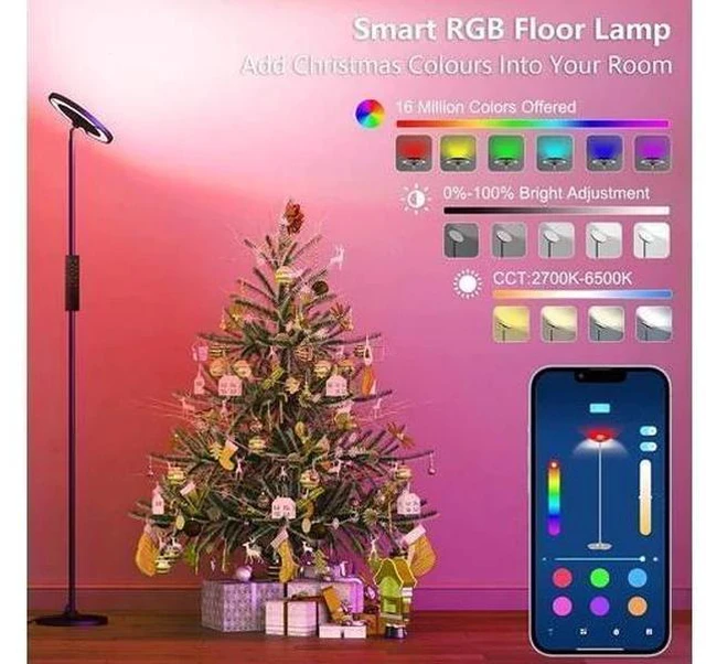 Alt view image 4 of 7 - Keepsmile Double Side Lighting Led Floor Lamp with Remote Smart App 36W/2600LM Bright Tall Standing RGB Floor Lamp Angle Multicolor Dimmable Modern Floor Lamps for Livingroom Bedroom Office