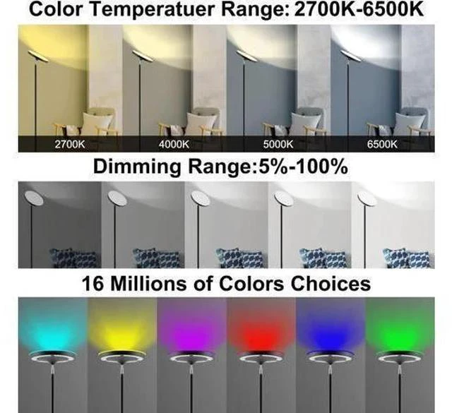 Alt view image 7 of 7 - Keepsmile Double Side Lighting Led Floor Lamp with Remote Smart App 36W/2600LM Bright Tall Standing RGB Floor Lamp Angle Multicolor Dimmable Modern Floor Lamps for Livingroom Bedroom Office