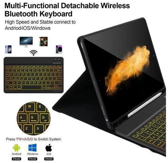 Alt view image 3 of 7 - Keyboard Case for iPad 9/8/7th Gen 10.2,Case with Keyboard iPad 10.2'',Keyboard for iPad 9th Gen,7 Color Backlit Bluetooth Keyboard for iPad 10.2,iPad keyboard Case 9th Gen with Pencil Holder,Black-L